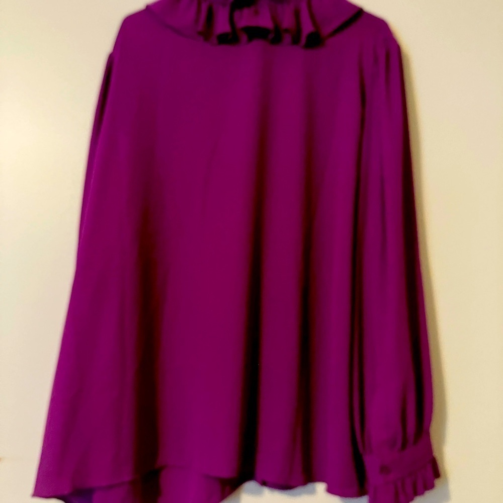 Halogen Ruffled Button-Down Blouse in Magenta - Picture 5 of 5